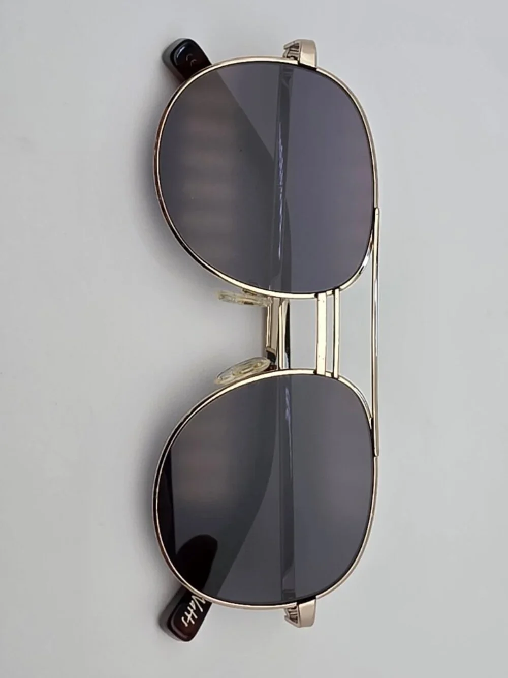 Elizabeth and James Watts Gold Tortoise Frame Grey Flat Lens Aviator Sunglasses